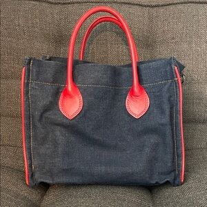 Parker Thatch Denim and Red Leather Tote Bag